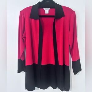 Exclusively Misook Cardigan Women's Small Black and Red Long Sleeve Open Front